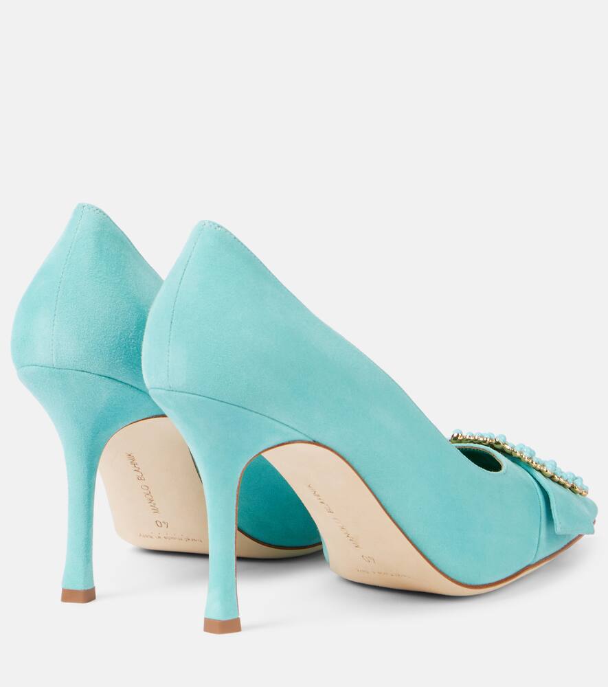 Giboa 90 туфли-лодочки из замши с декором Manolo Blahnik, 4481 Turq/994L Yoth — фото 2