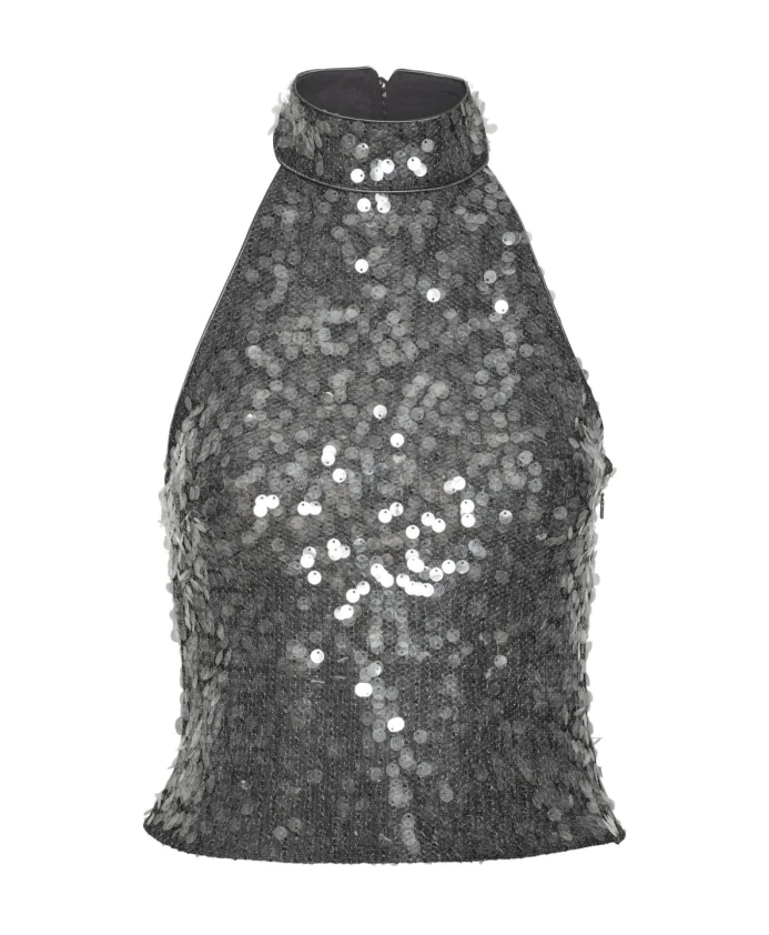 

Топ без рукавов с пайетками и воротником-стойкой Rotate Birger Christensen, серый