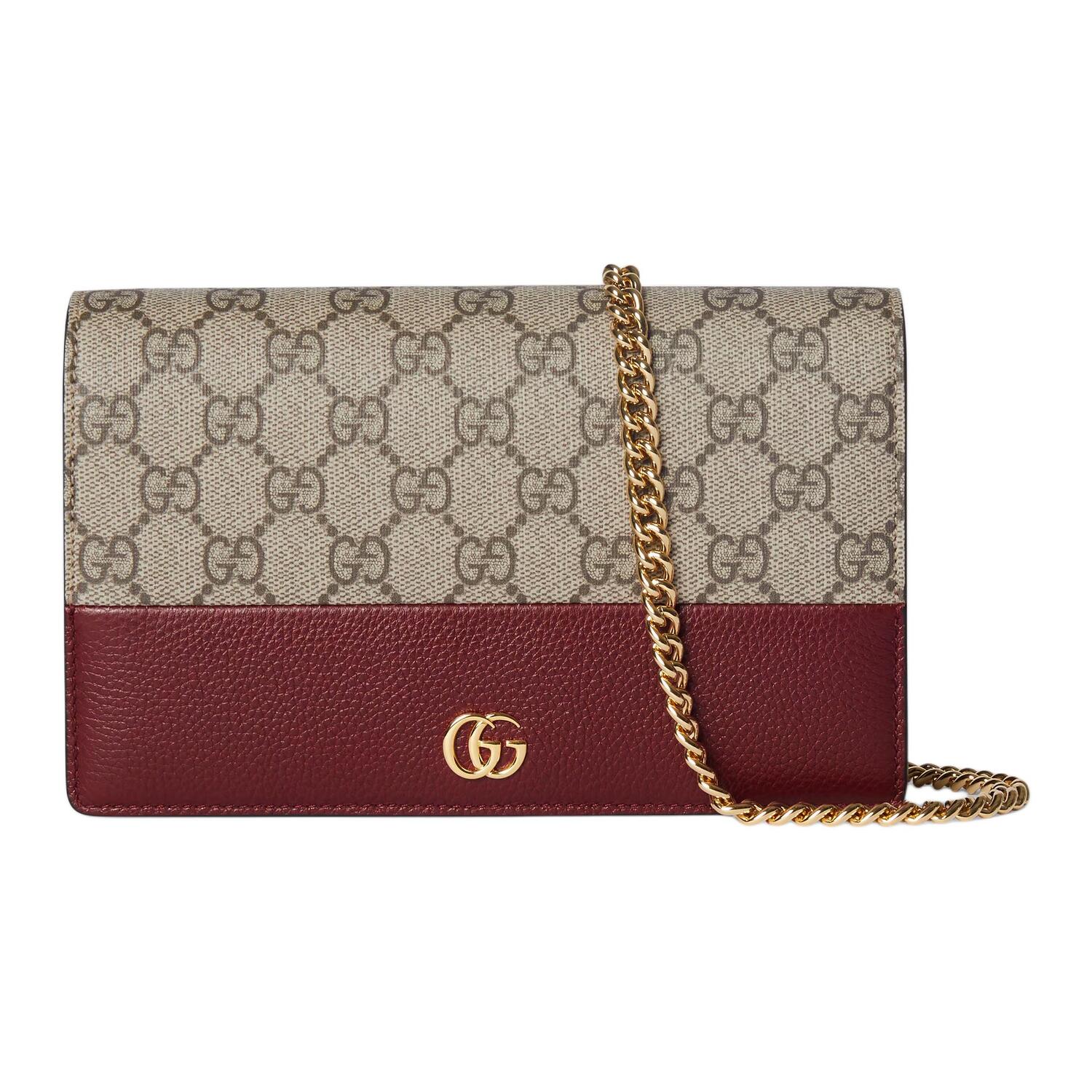 

GUCCI Сумка GG Marmont кожаная через плечо женская красная и бежевая