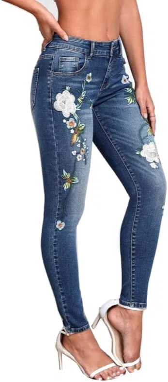 Джинсы с вышивкой, Slim Fit, Blue