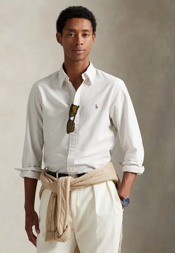 Приталенная полосатая рубашка-оксфорд Polo Ralph Lauren, Coastal Beige/White