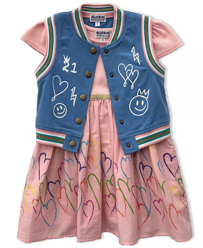 

Детский комплект для девочек 2T-6X: граффити-жилет и платье, 2 предмета Blueberi Boulevard, мультиколор