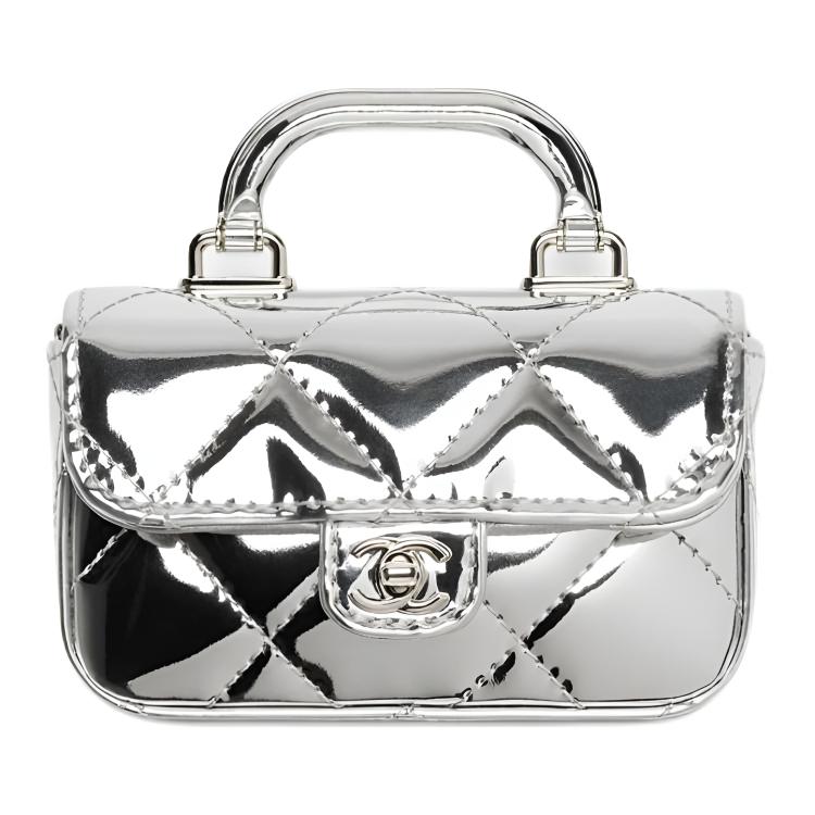 

CHANEL Женская маленькая сумка Calfskin через плечо silver