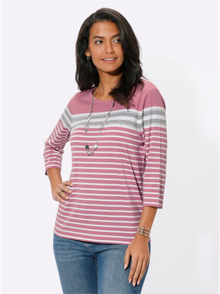 

Рубашка с круглым вырезом в полоску цвета старой розы и экрю WITT WEIDEN