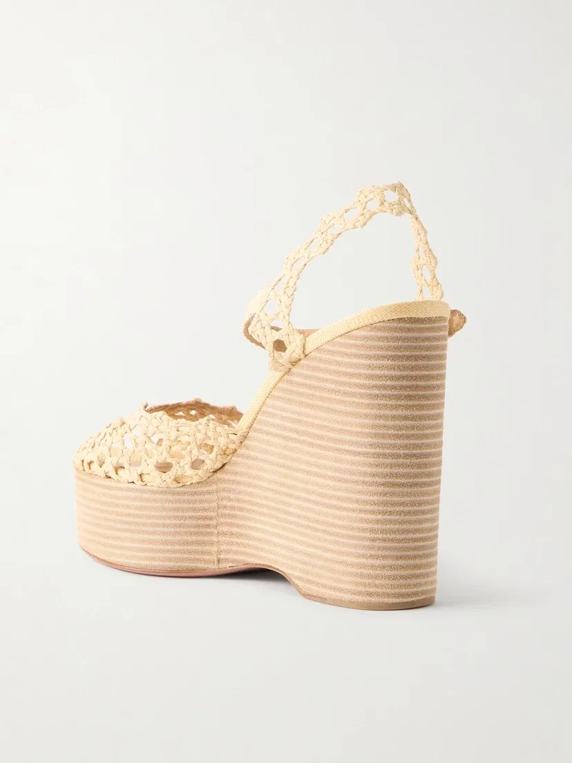 Плетеные сандалии на платформе Bossa Nova 130 из рафии Aquazzura, бежевый — фото 3