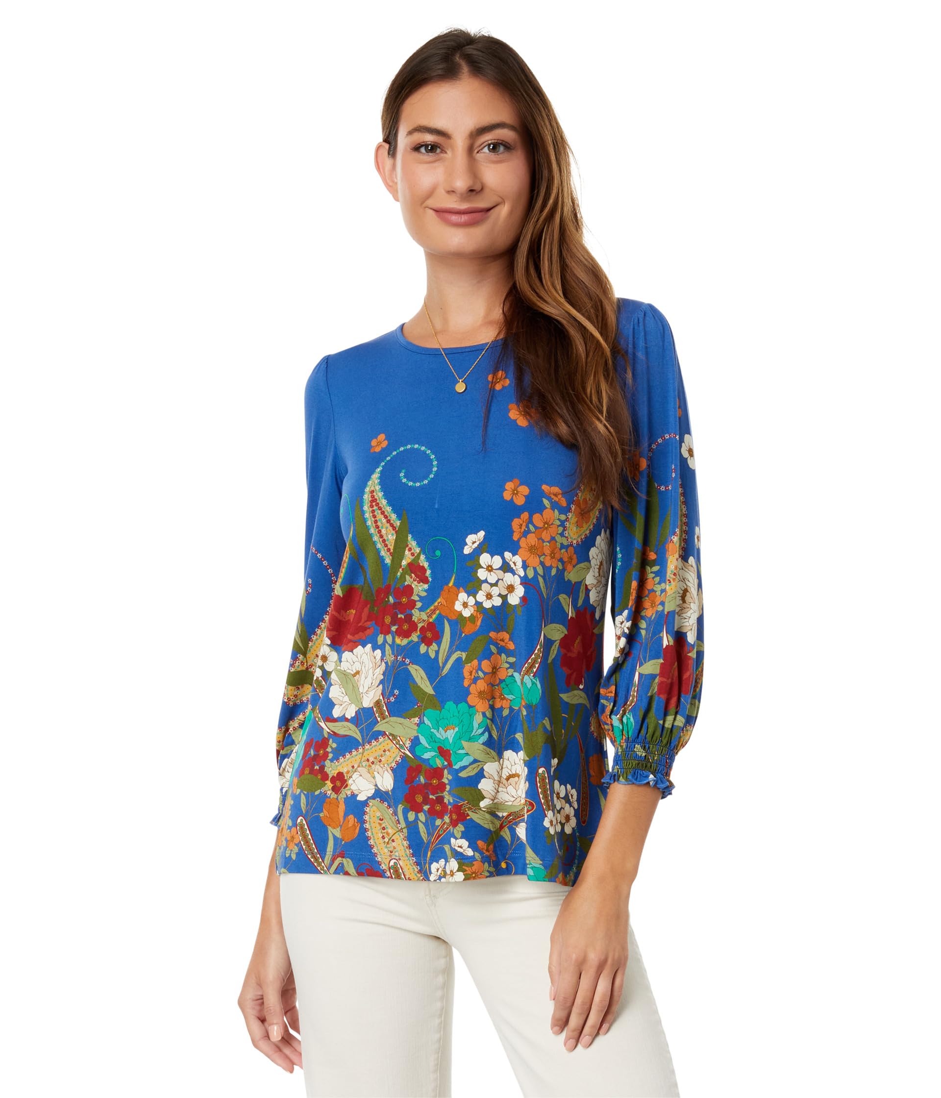 

Футболка Johnny Was Tee Bee Smocked Sleeve Tee, мультиколор