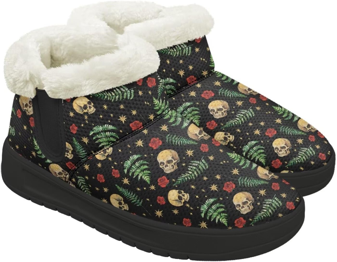 

Зимние ботинки Forchrinse для женщин и мужчин, с меховой подкладкой, уютные теплые ботильоны для прогулок, Skull Pattern