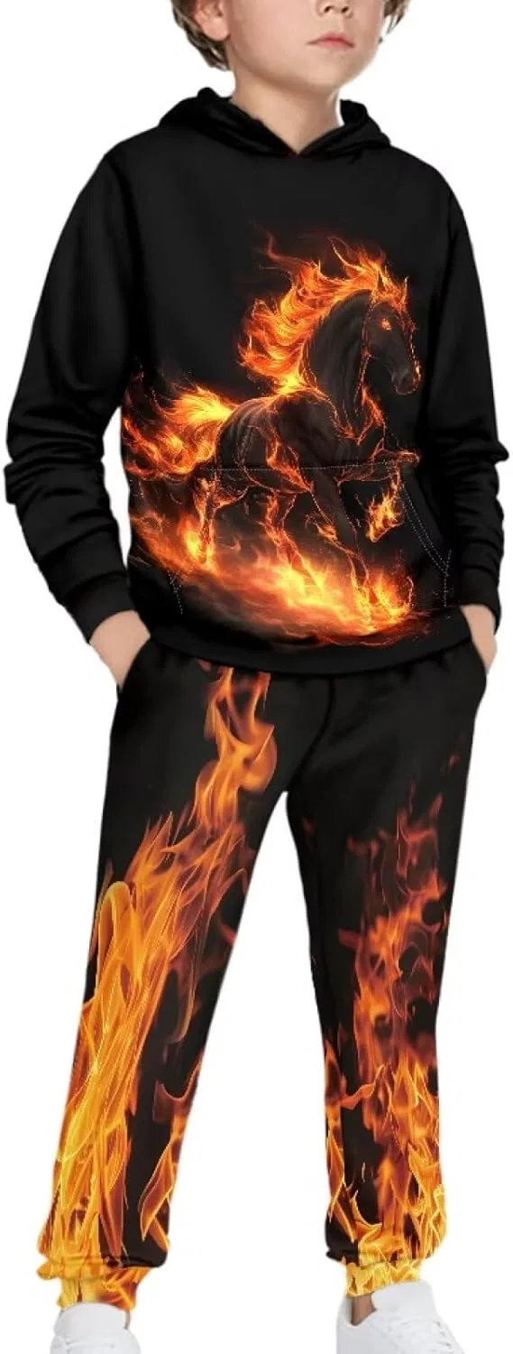 Детский спортивный костюм с капюшоном DISNIMO, Burning Fire Horse, S(6-7)-XL(14-16)