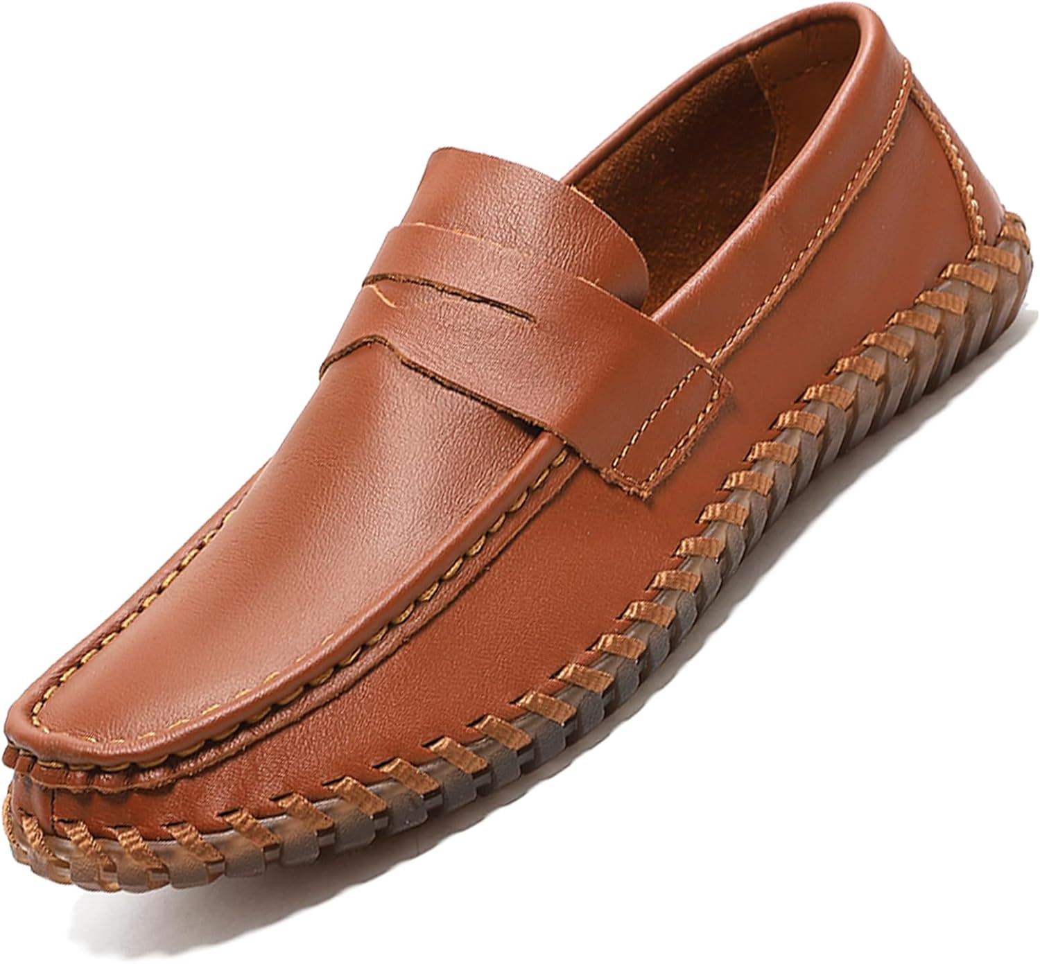Мужские натуральные кожаные повседневные пенни-лоферы, slip on подошва, мягкая, легкая вождение мокасины, дышащие, удобные горизонтальные ботинки для ходьбы Qijozxn, светло-коричневый