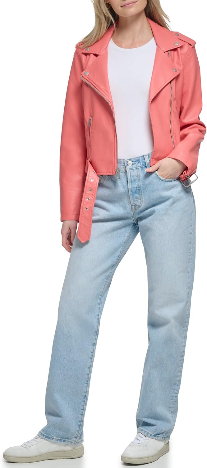 

Женская куртка-косуха Levi's из искусственной кожи с поясом, коралловый