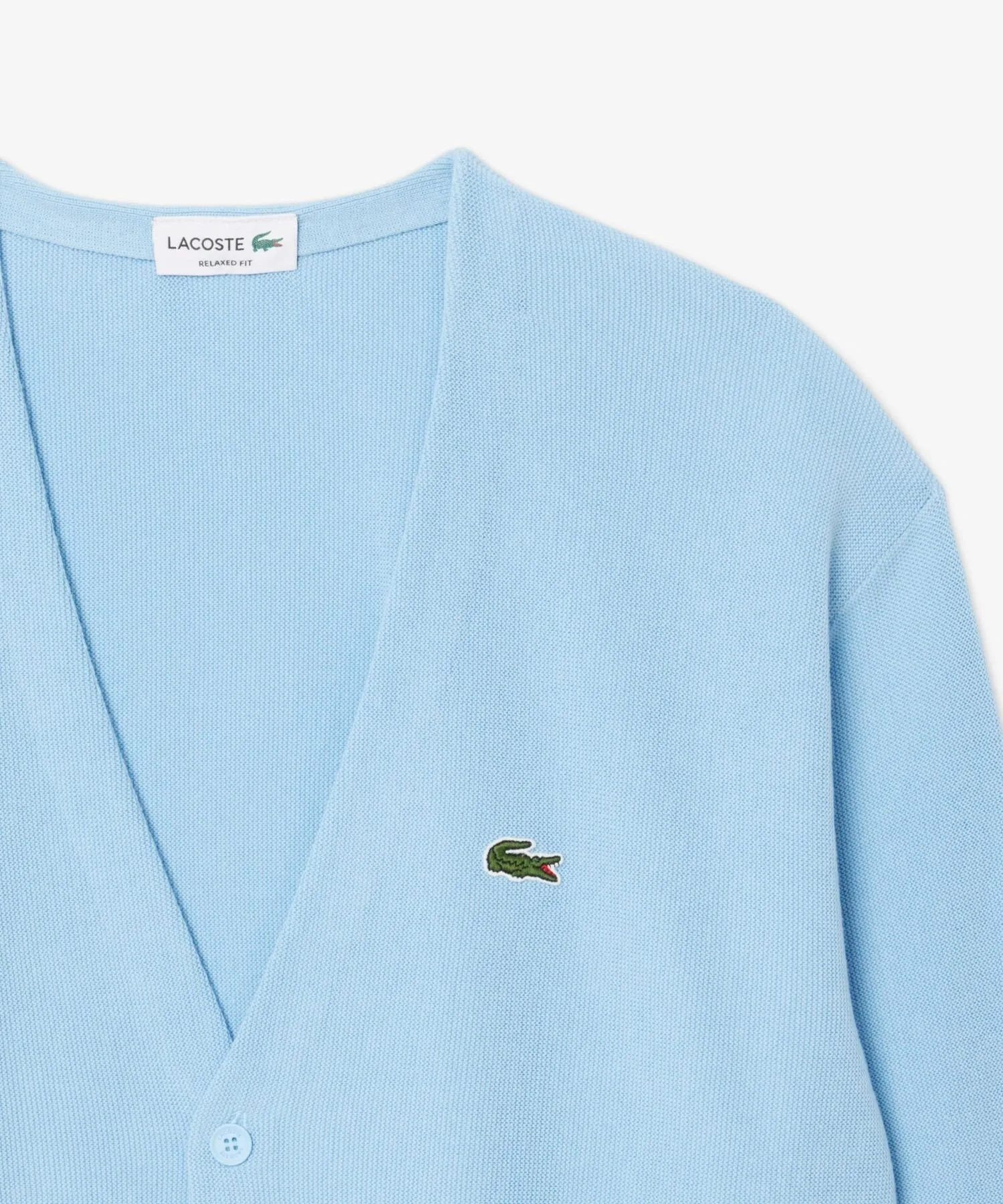 Кардиган из хлопка, связанный резинкой LACOSTE, Light blue — фото 4