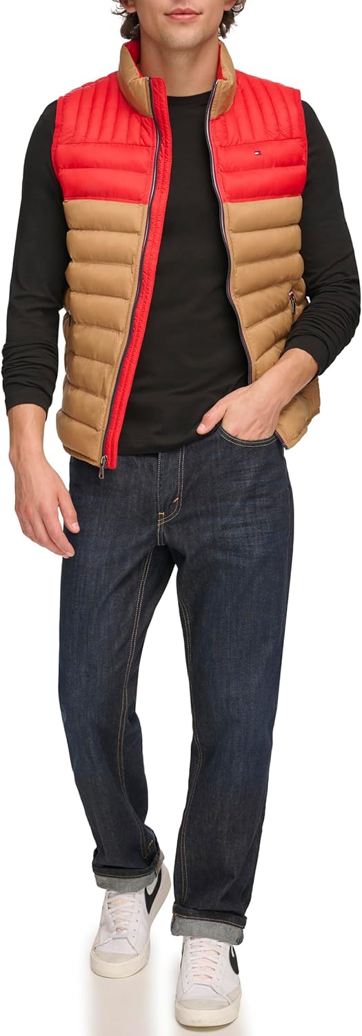 Легкая мужская куртка-пуховик Tommy Hilfiger, Khaki/Red Colorblock — фото 2