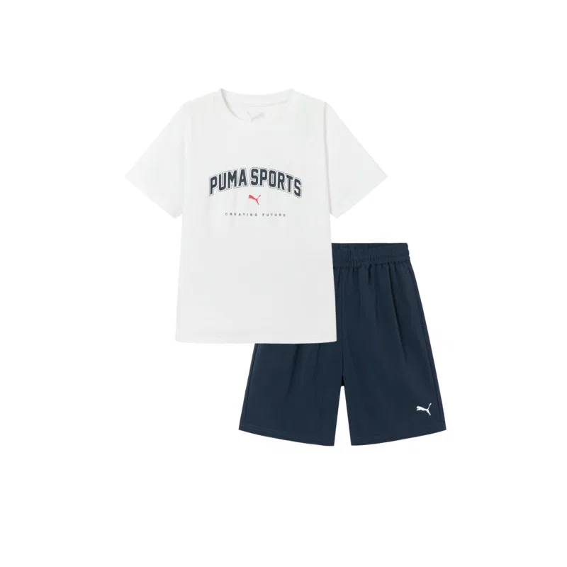 Детская повседневная спортивная футболка с круглым вырезом PUMA, White Blue Tone 00318