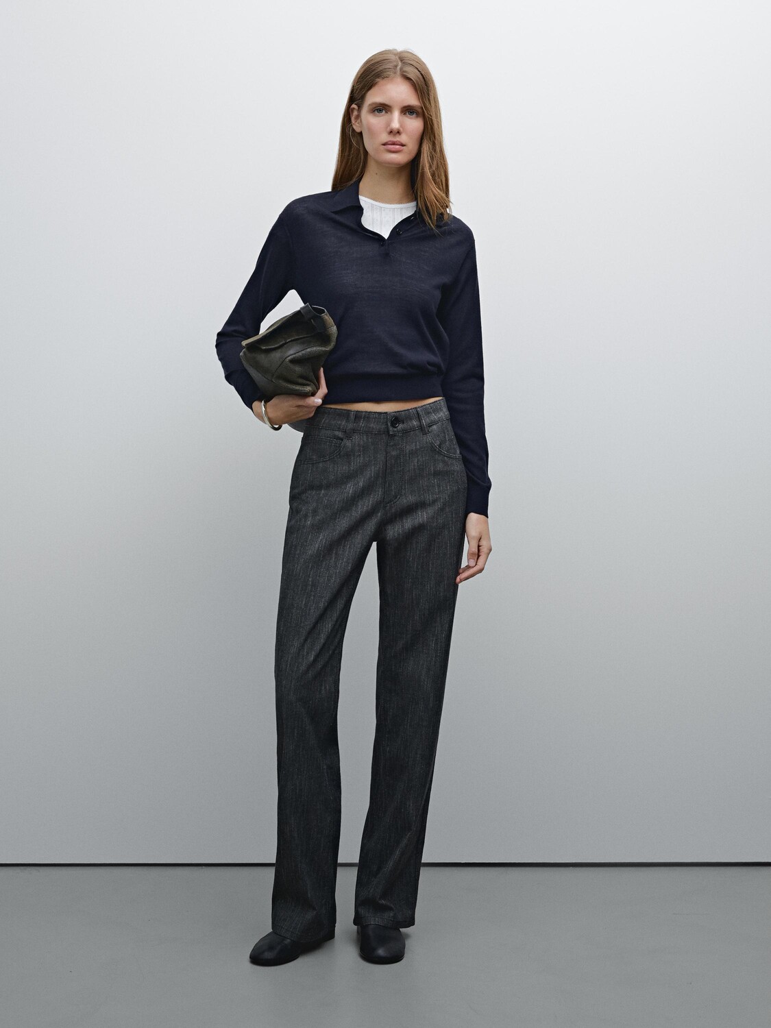 

Прямые брюки из хлопковой смеси в крапинку Massimo Dutti, серый