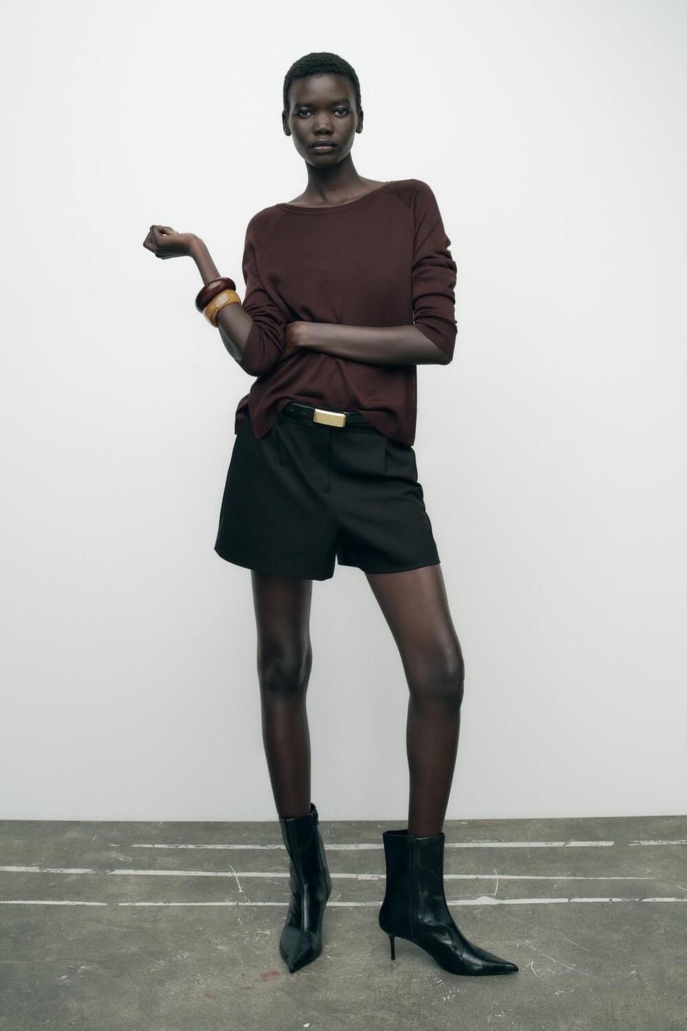 

Базовый свитер тонкой вязки ZARA, коричневый