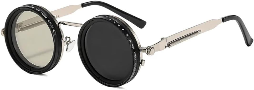 

Ретро круглые панк-солнцезащитные очки для мужчин и женщин для занятий спортом на открытом воздухе, защита от УФ-излучения UV400, регулируемые солнцезащитные очки с затемнением TVTBBVV, Silver-1