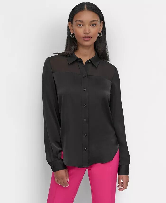 

Женская блузка из шифона с кокеткой в смешанном стиле DKNY, черный