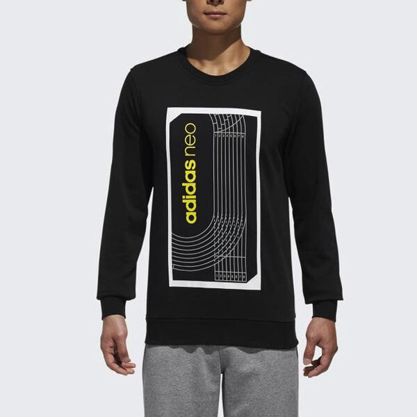 Толстовка adidas neo M Fav Swt 1 Sports Running Printing Stripe Round Neck Pullover Black, черный — фото 3