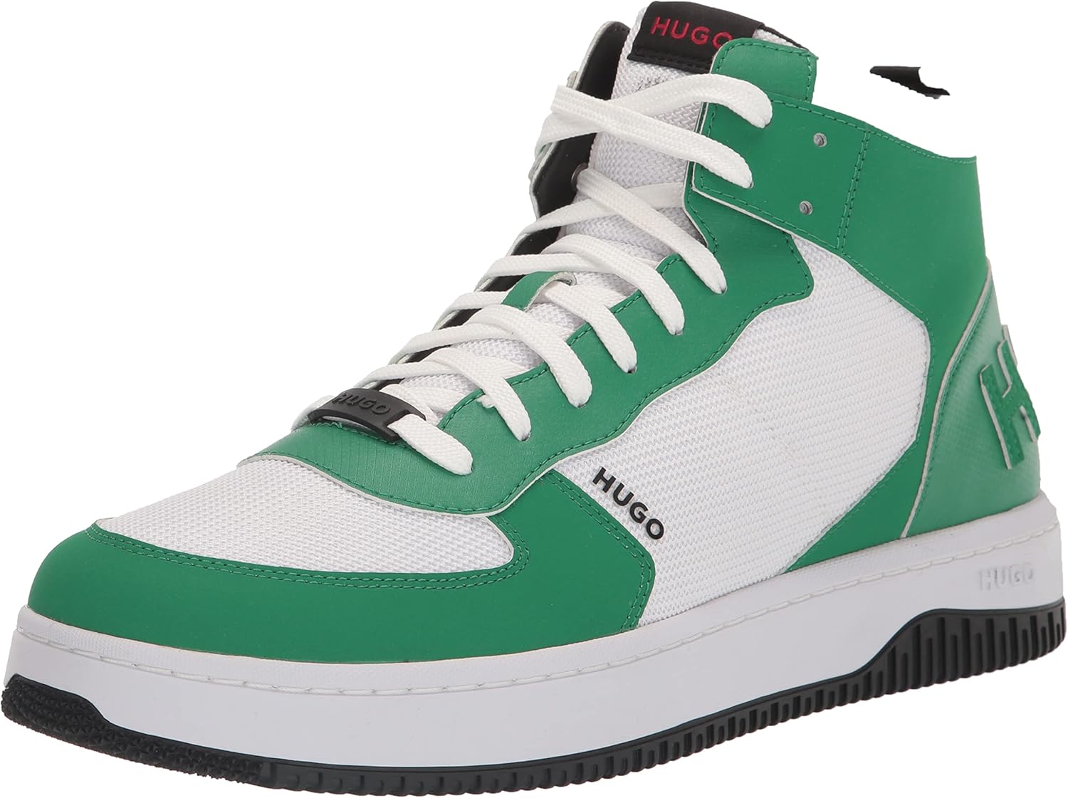 

HUGO Мужские массивные высокие кожаные кроссовки, Bright Aloe Green/Bright Alabaster