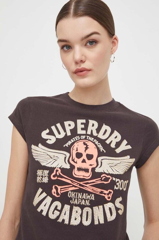 

Хлопковая футболка Superdry, коричневый
