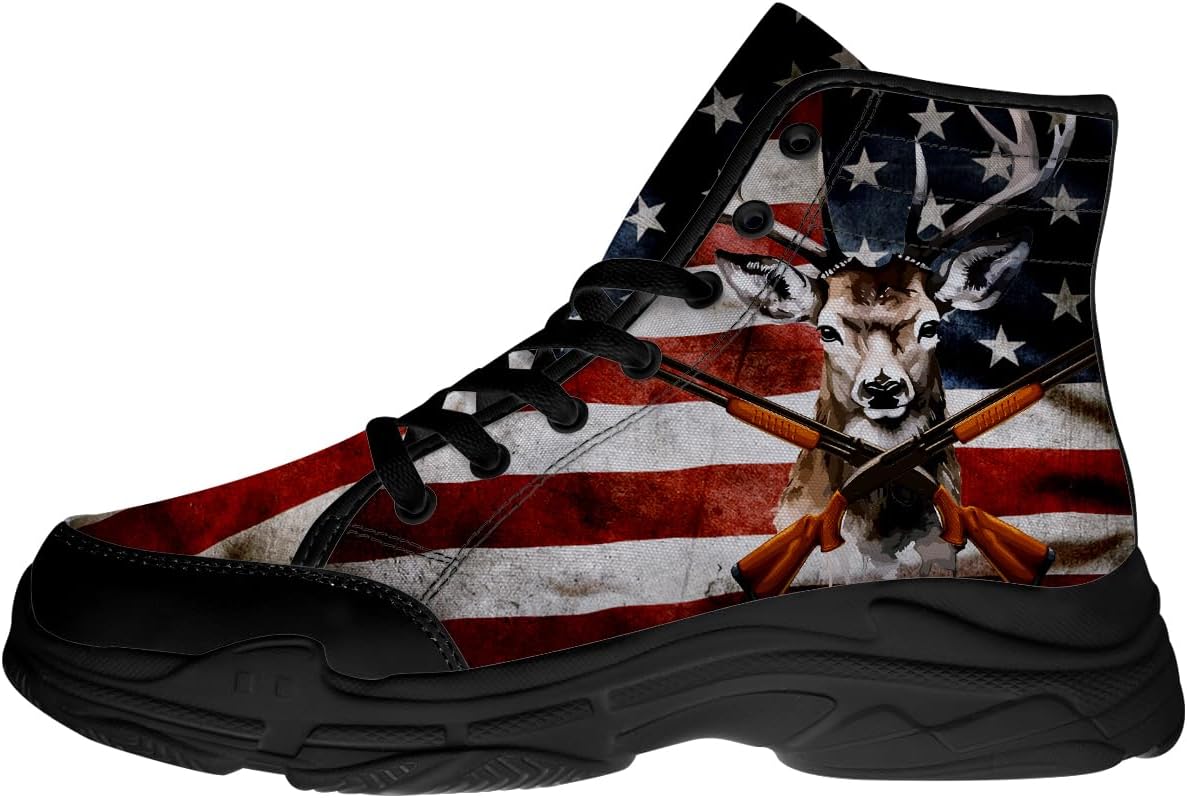 

Мужские высокие кеды для охоты на оленей с американским флагом, кроссовки на шнуровке с платформой из ткани, подарки для охотника Generic, черный/красный