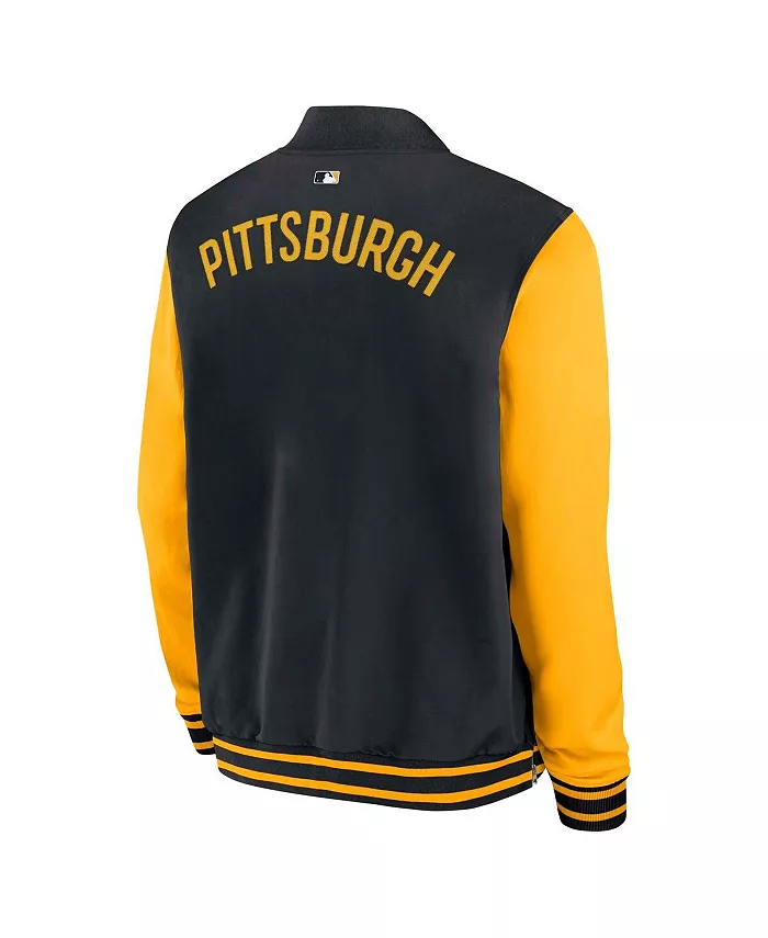 Мужская черно-золотая бейсбольная куртка-бомбер Pittsburgh Pirates Authentic Collection Dugout на молнии Nike — фото 2
