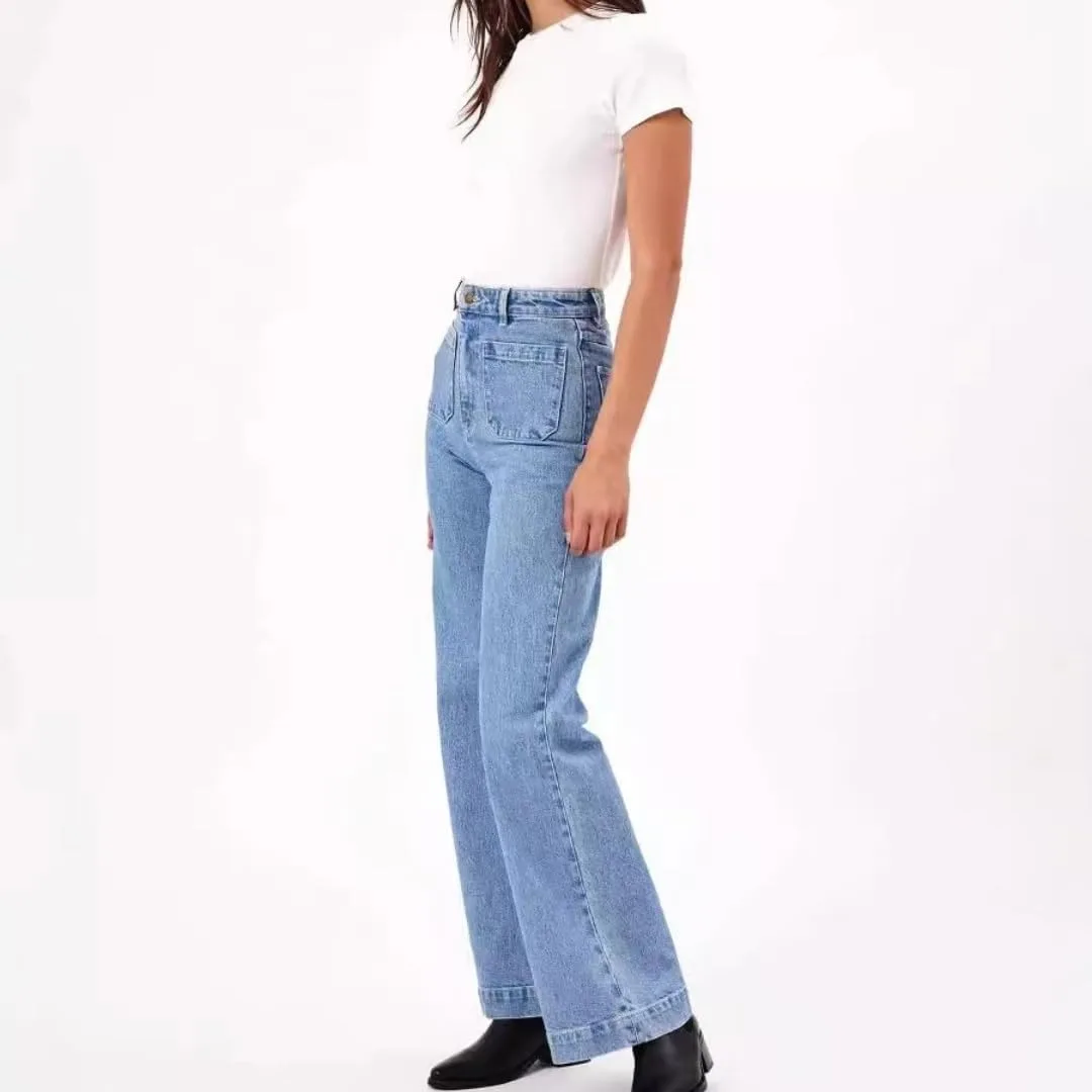 Женские джинсы Wide Leg, High Waisted, Stretchy, Straight Leg — фото 2