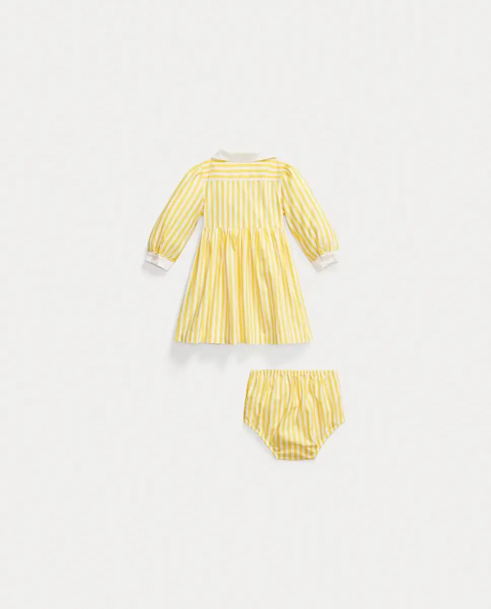 Рубашечное платье для маленькой девочки из поплина с трусиками Polo Ralph Lauren, желтый — фото 2