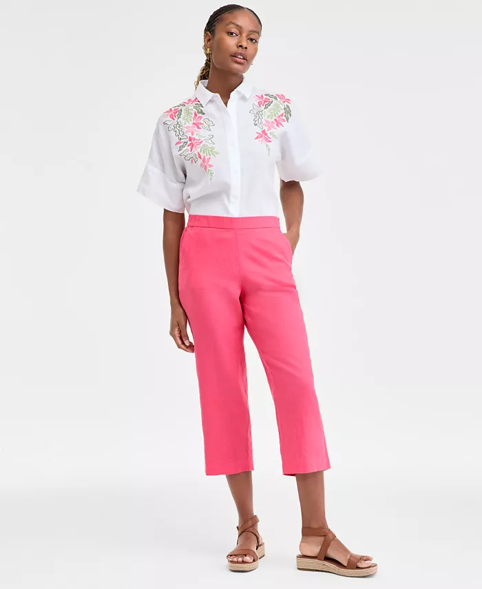 

Укороченные брюки Petite из 100% льна Charter Club, розовый