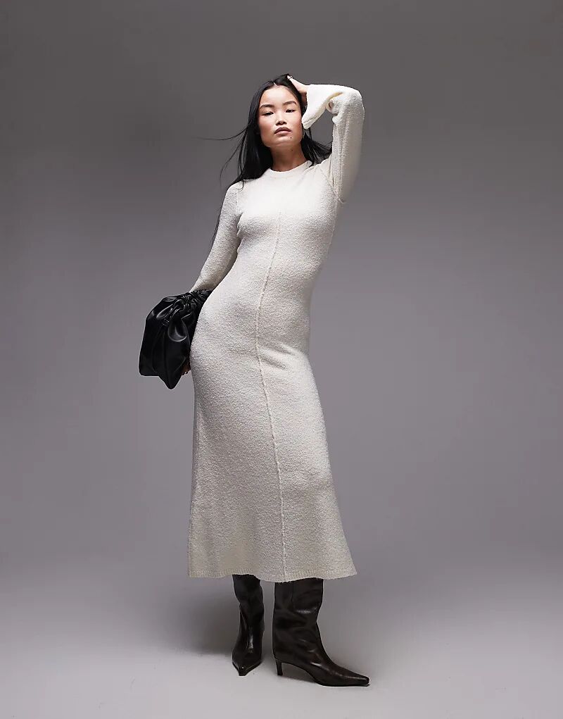 

Макси-платье из трикотажного букле цвета овса Topshop