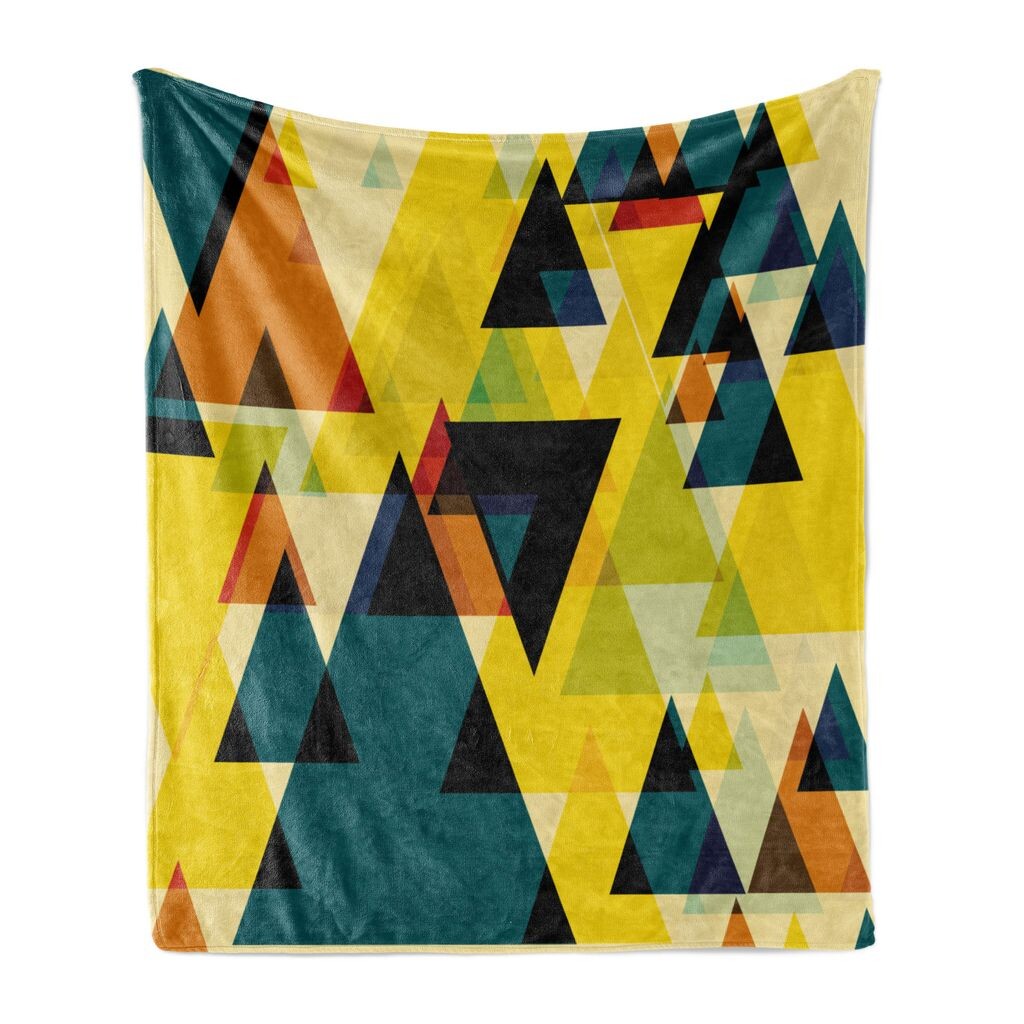 

Мягкое фланелевое флисовое одеяло ABAKUHAUS с геометрическим узором, трехмерные фантазийные формы современных треугольников, 175 x 230 см, земляно-желтый и разноцветный, мультиколор