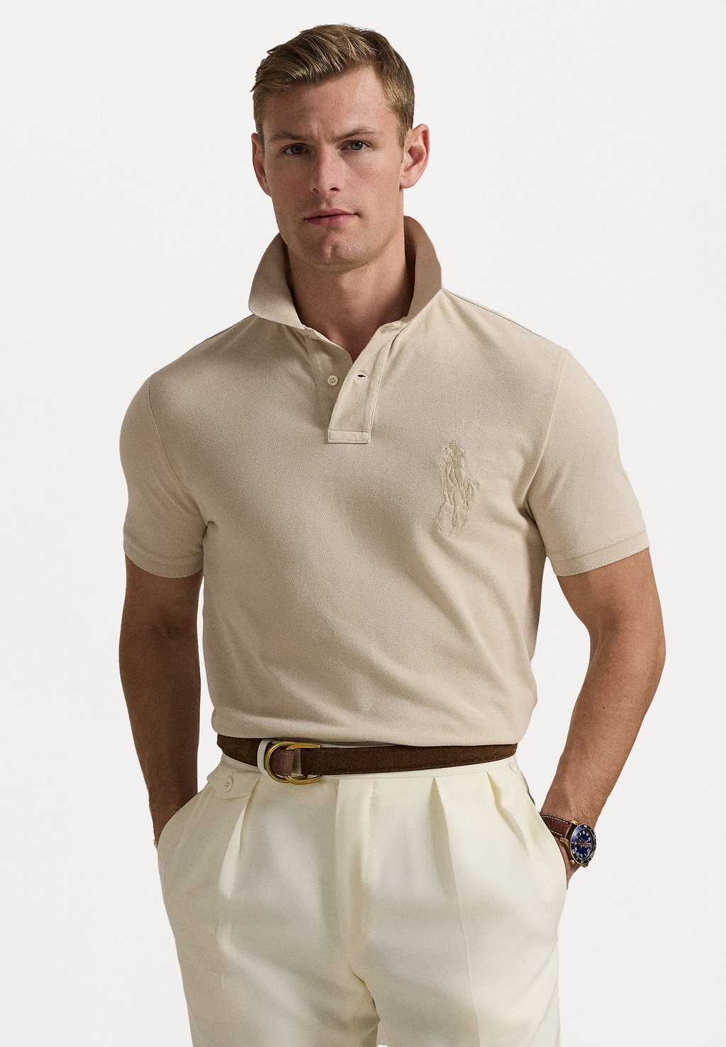 

Поло CUSTOM SLIM FIT BIG PONY MESH POLO SHIRT Polo Ralph Lauren, серый