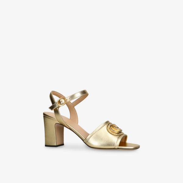 Босоножки на каблуке Valentino Garavani Vlogo signature из металлизированной кожи, золотой — фото 3