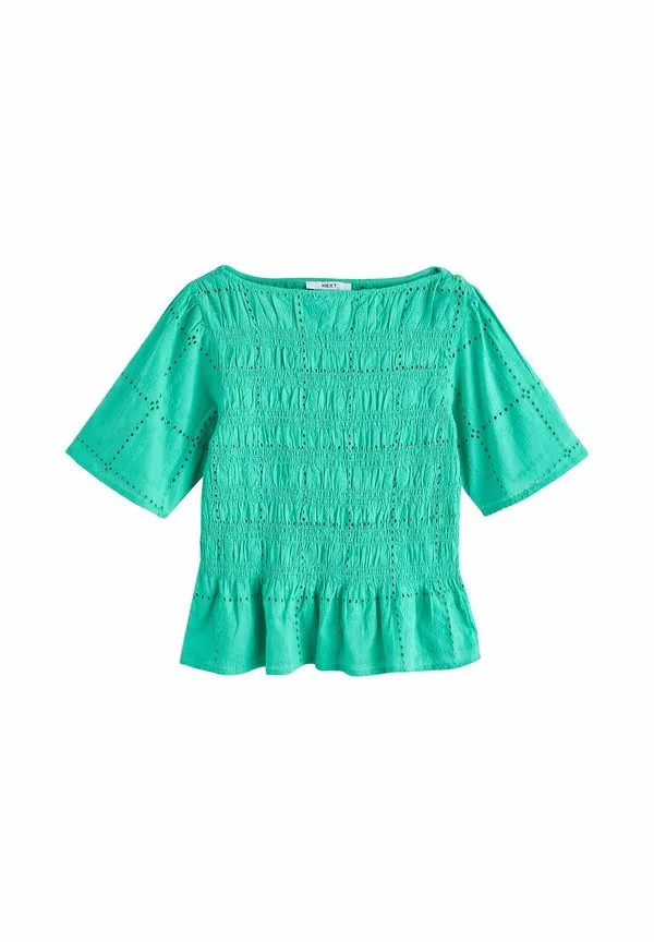 Блузка прямого кроя с присборенным вырезом и короткими рукавами Next, Green Broderie — фото 4