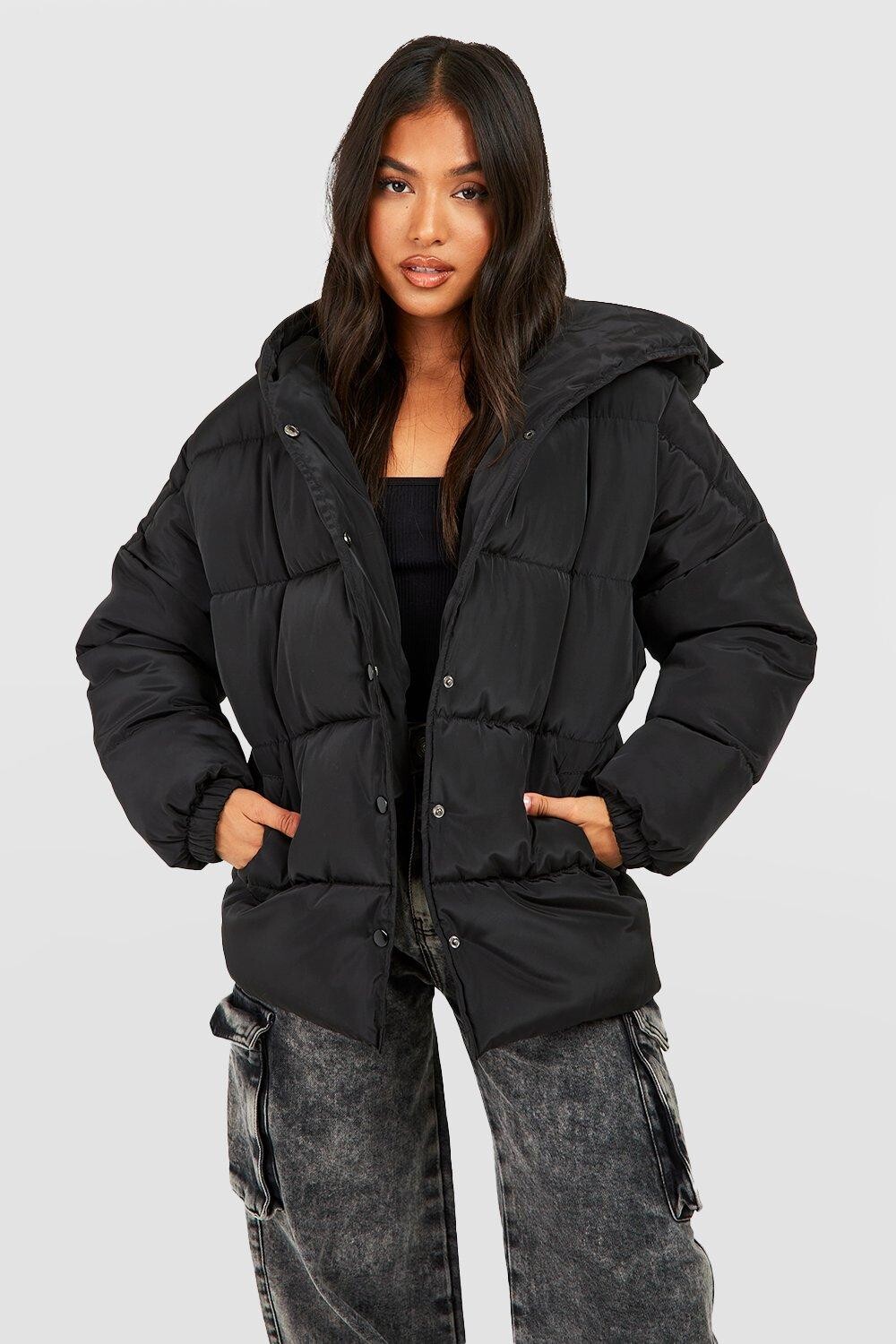 

Стеганое пальто с капюшоном Petite boohoo, черный