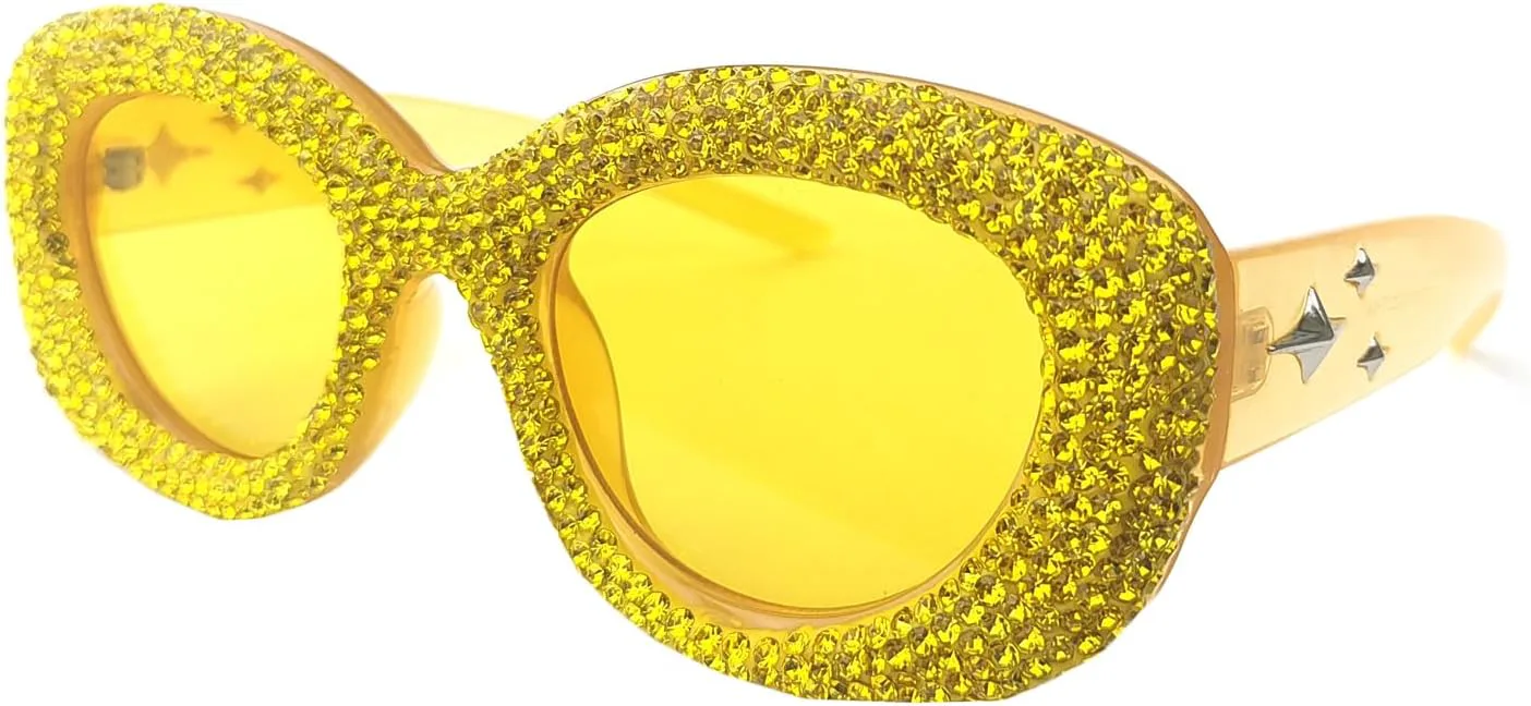 

Солнцезащитные очки Willochra Square Crystal для женщин, большие солнцезащитные очки со стразами, «кошачий глаз», блестящие очки для вечеринок и фестивалей, Yellow