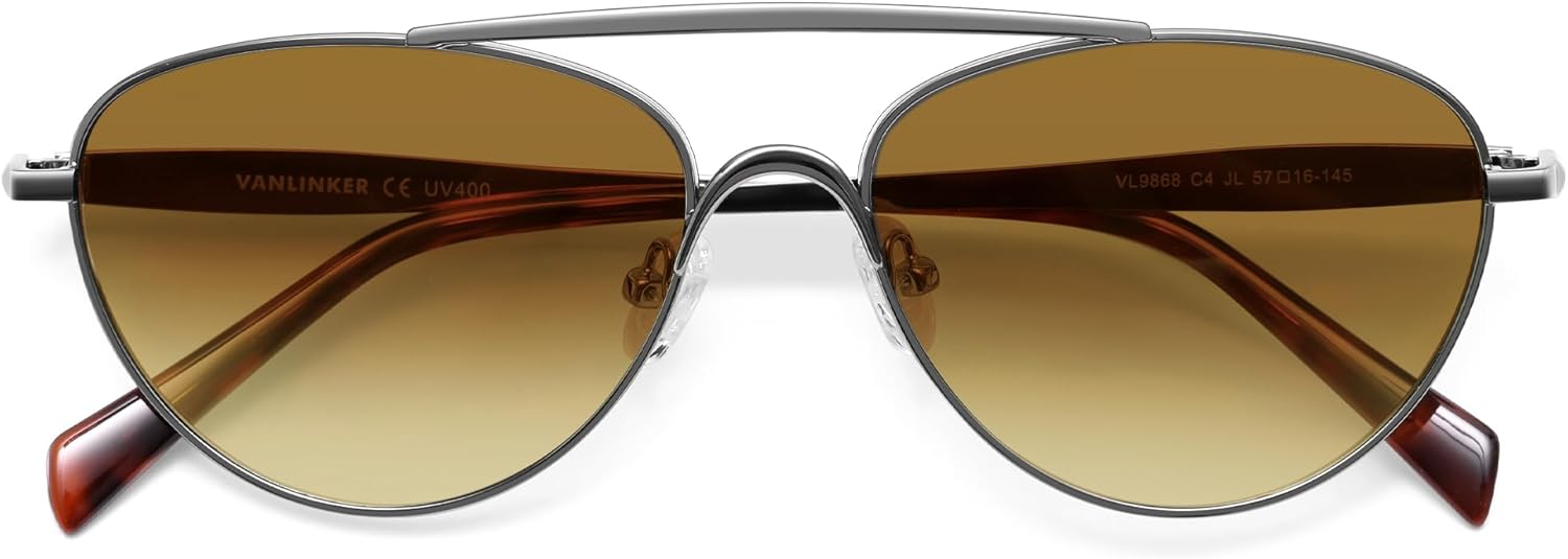 

Поляризованные солнцезащитные очки-авиаторы в стиле ретро с металлическим оправой «кошачий глаз» от VANLINKER для женщин и мужчин, модель VL9868, Silver Frame Gradient Yellow Lens