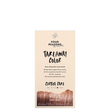 

Four Reasons Original Takeaway Color Carrot Cake 6.4 Медно-коричневый полуперманентный цвет волос Краска для волос без аммиака и отдушек 100% веганский и не тестируемый на животных