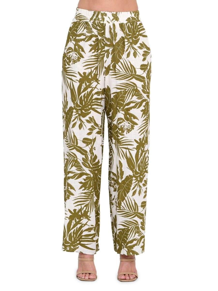 

Брюки широкого кроя из тропической льняной смеси Renee C., цвет Green Multicolor