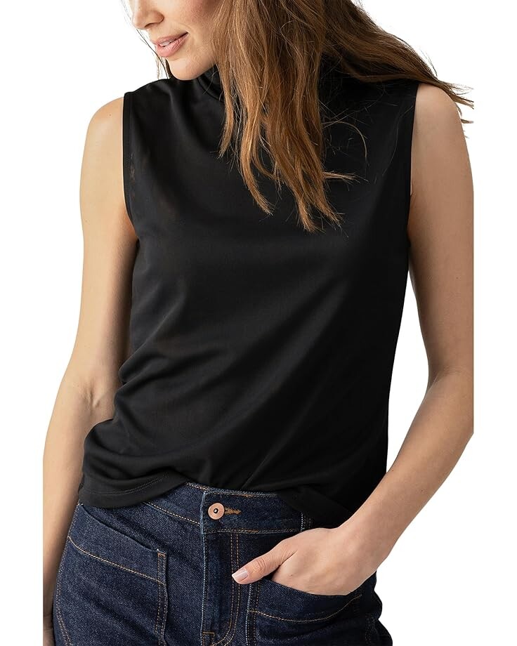 

Топ Sanctuary Shirred Neck Mesh Tank, черный