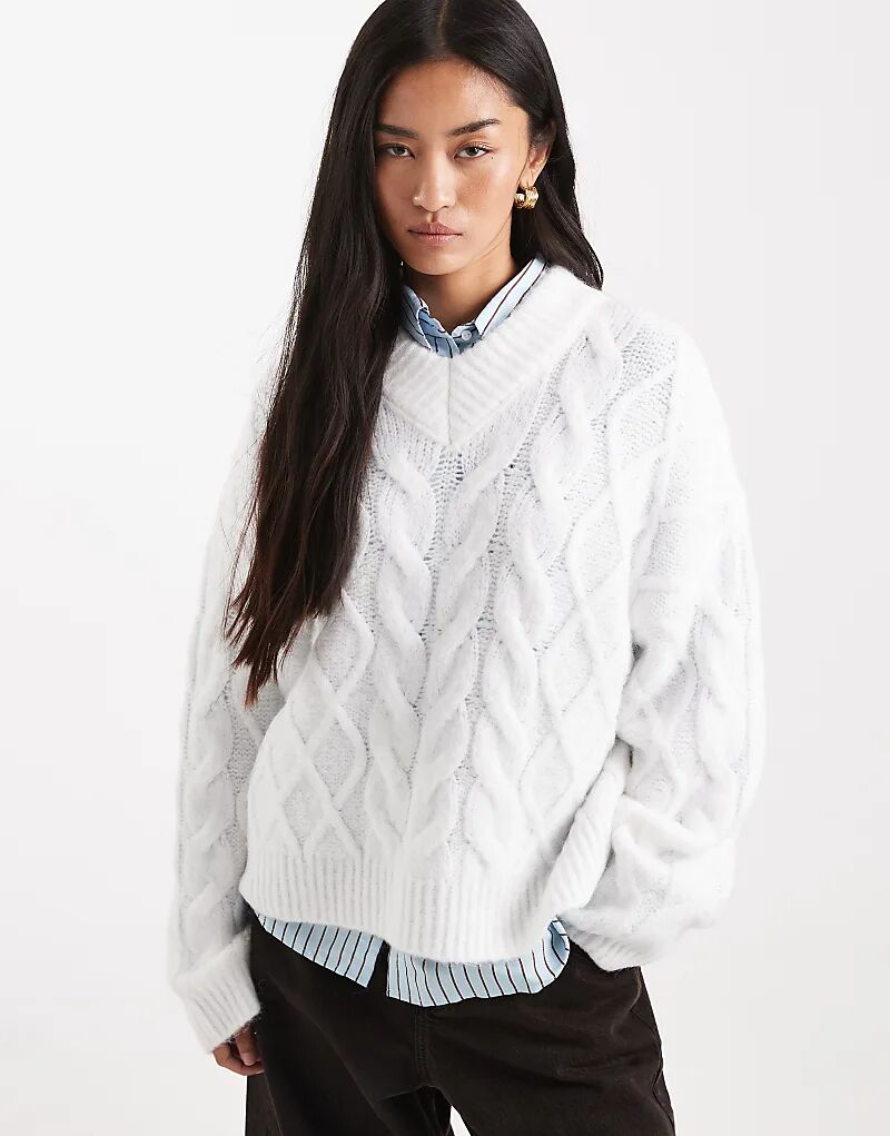 

Джемпер свободного кроя с V-образным вырезом ASOS DESIGN кремового цвета