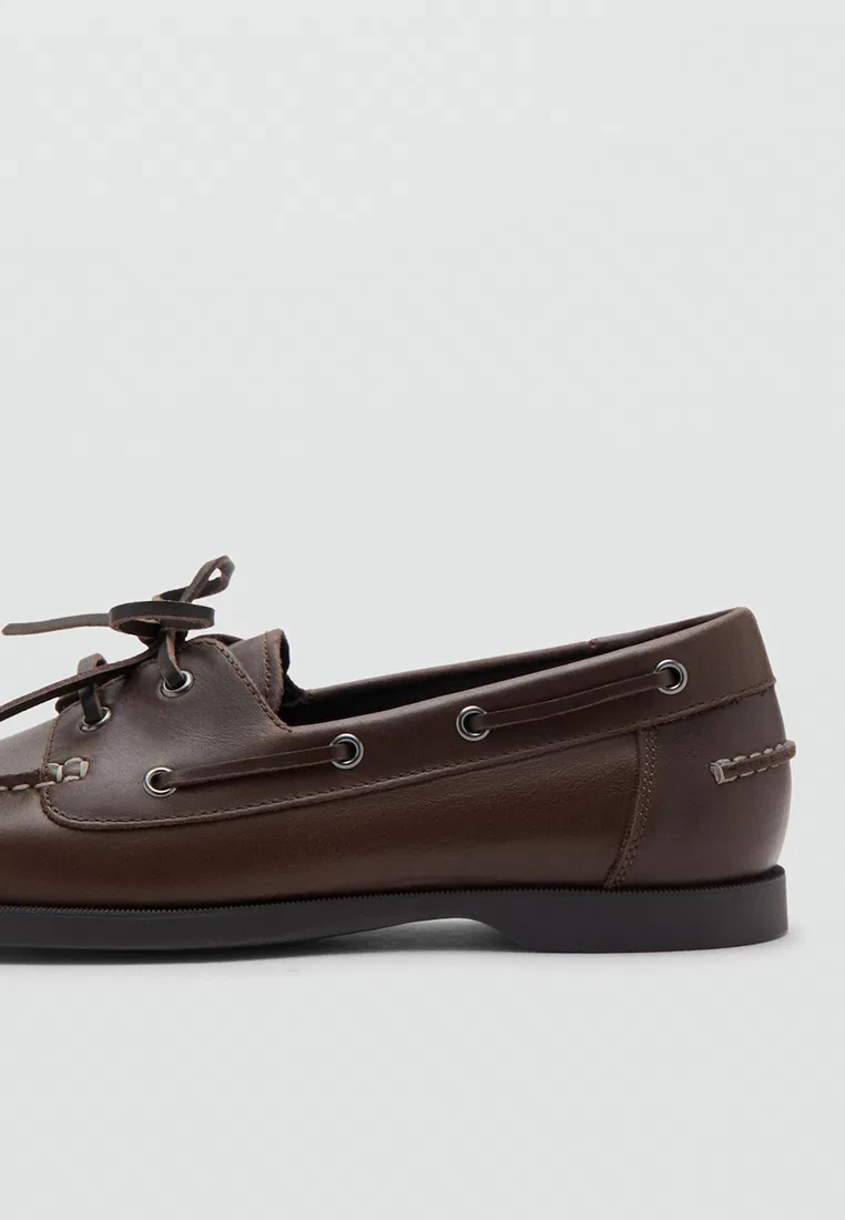 Туфли кожаные, морской стиль, Boat Shoes Mango Man, коричневый — фото 3