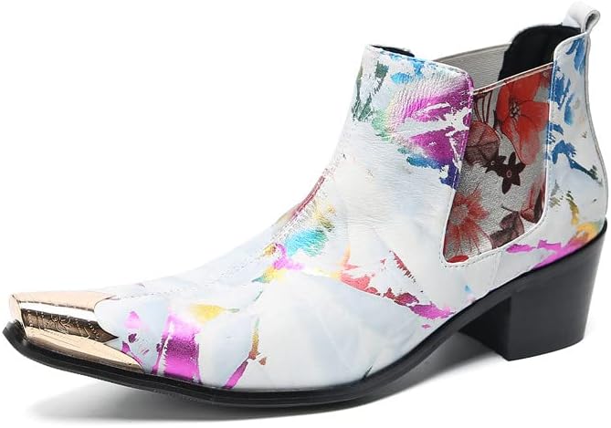 

Мужские ботинки-челси Santimon из натуральной кожи с цветочным принтом и металлическим носком, повседневные и нарядные разноцветные западные ботинки для вечеринки, свадьбы, выпускного или дискотеки