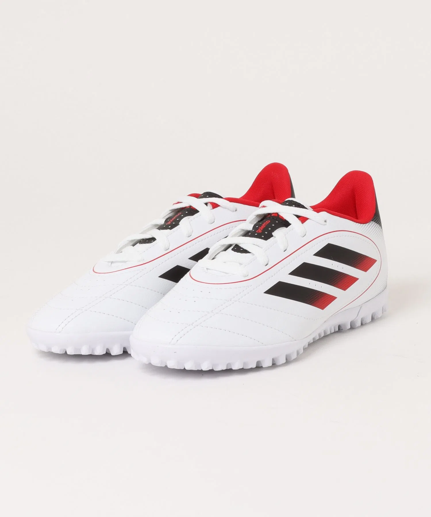 Детские кроссовки adidas GOLETTO 9 TF J на шнуровке для игры на искусственном газоне (Goletto) IH0103, белый/черный/алый