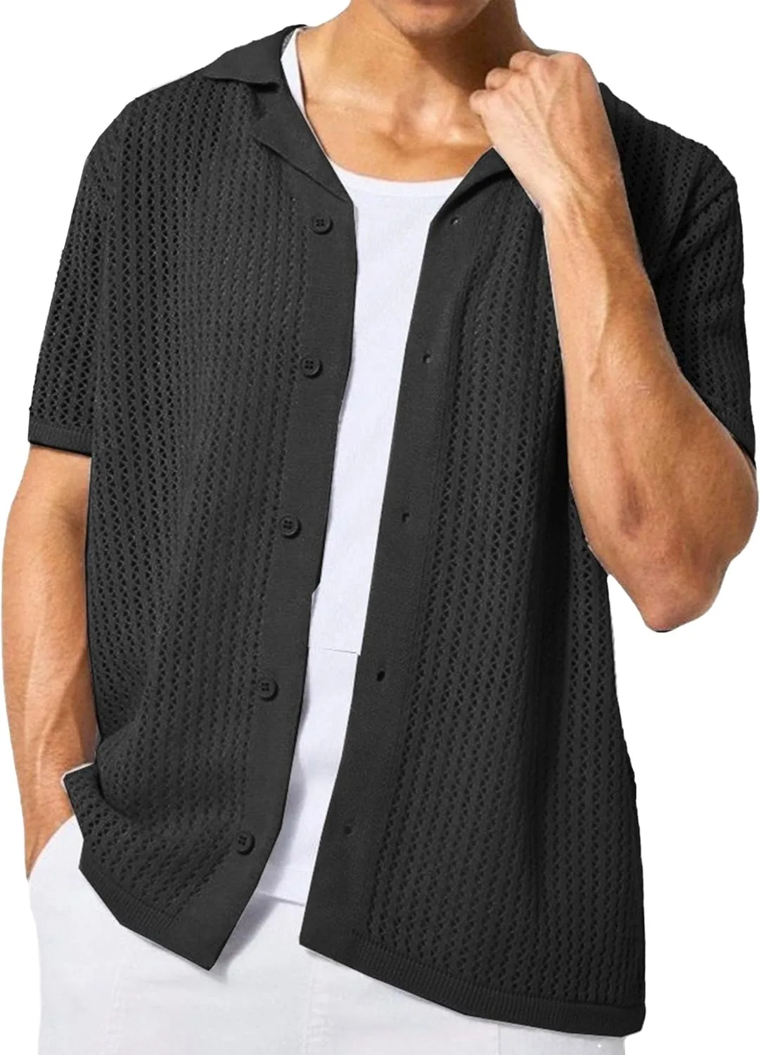 

Мужская кардиган-рубашка с ажурной вязкой для отдыха VgueElegc