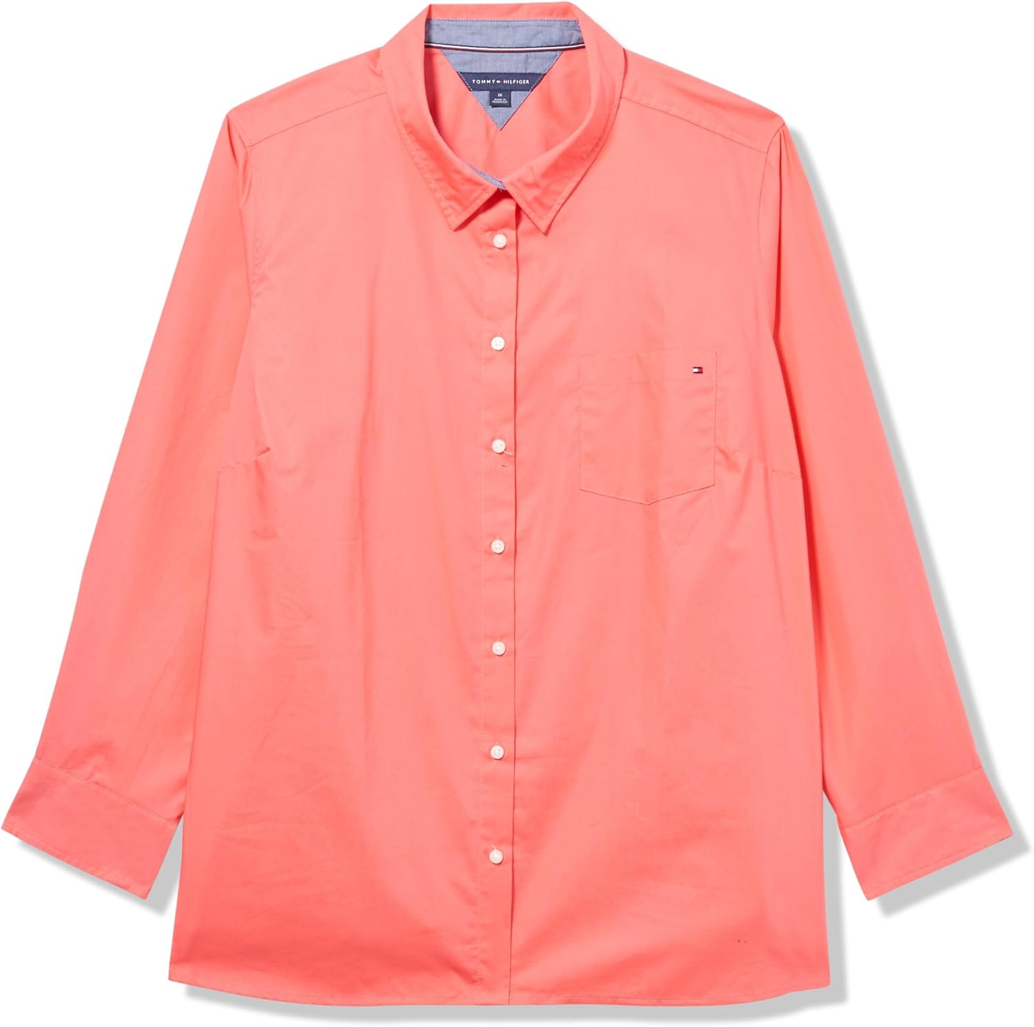 

Женская рубашка Tommy Hilfiger на пуговицах с длинным рукавом, воротником и нагрудным карманом, Sherbet
