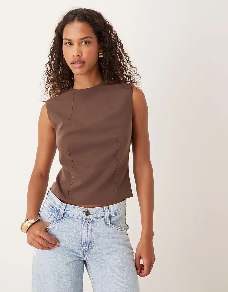 

Облегающий топ с вырезами ASOS DESIGN коричневого цвета