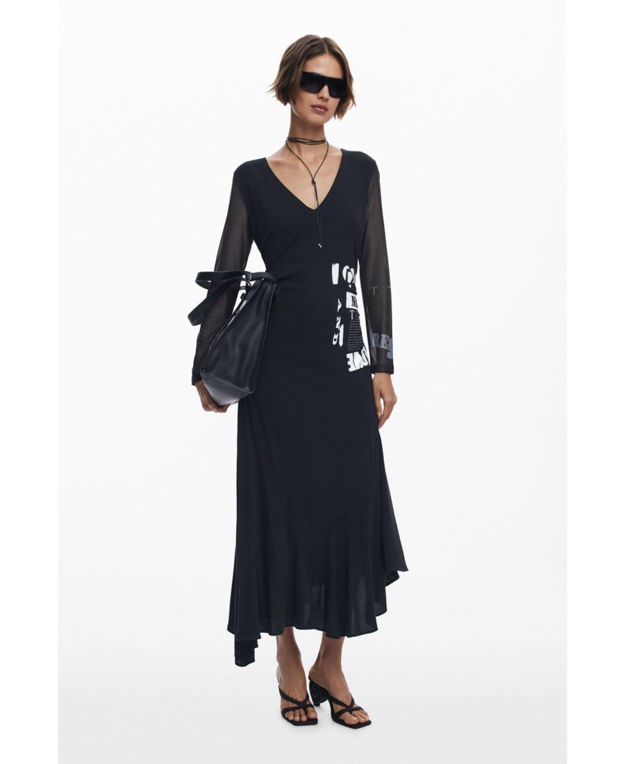 

Женское платье из газетной бумаги с драпировкой Desigual, Black