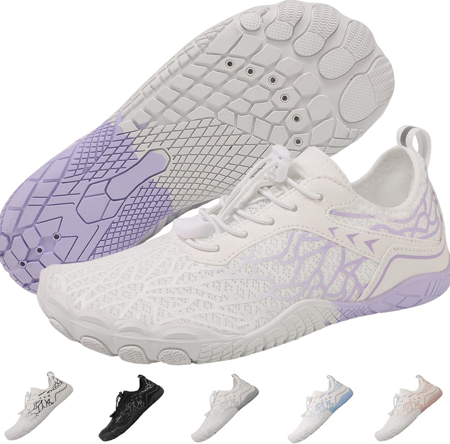 

Кроссовки для походов для женщин и мужчин, кроссовки для трейлраннинга, нескользящие дышащие походные ботинки, тренировочная обувь, водные обувь с широким носком Foehiex, белый/фиолетовый