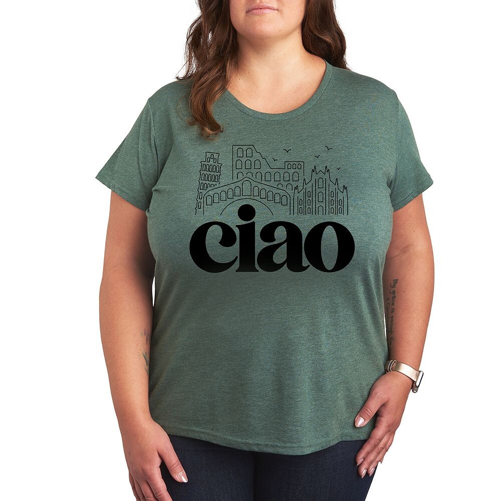 

Футболка Missy Plus Size Ciao Italy Landmarks с графическим рисунком Licensed Character, цвет Heather Green